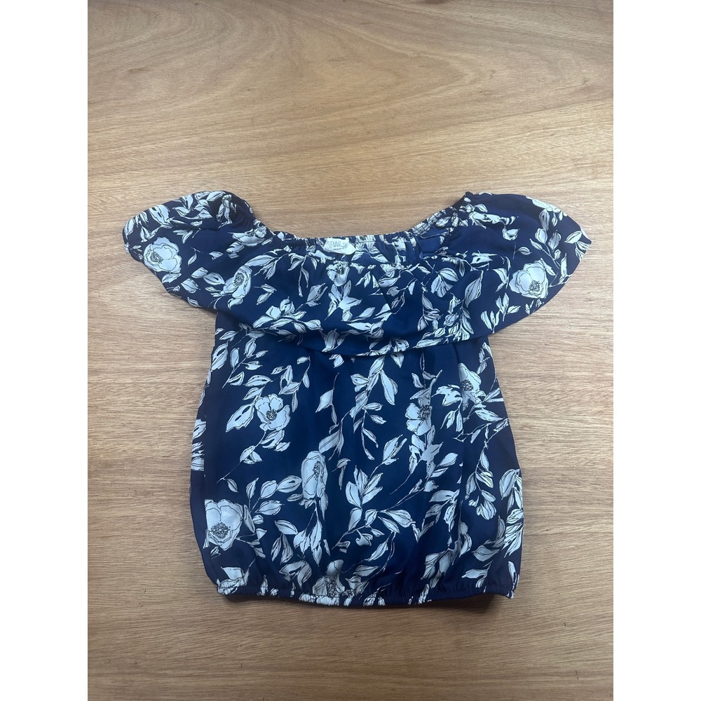 Sienna‎ Sky XS Off Shoulder Floral Bubble Hem Blouse Navy Boho Peasant Top